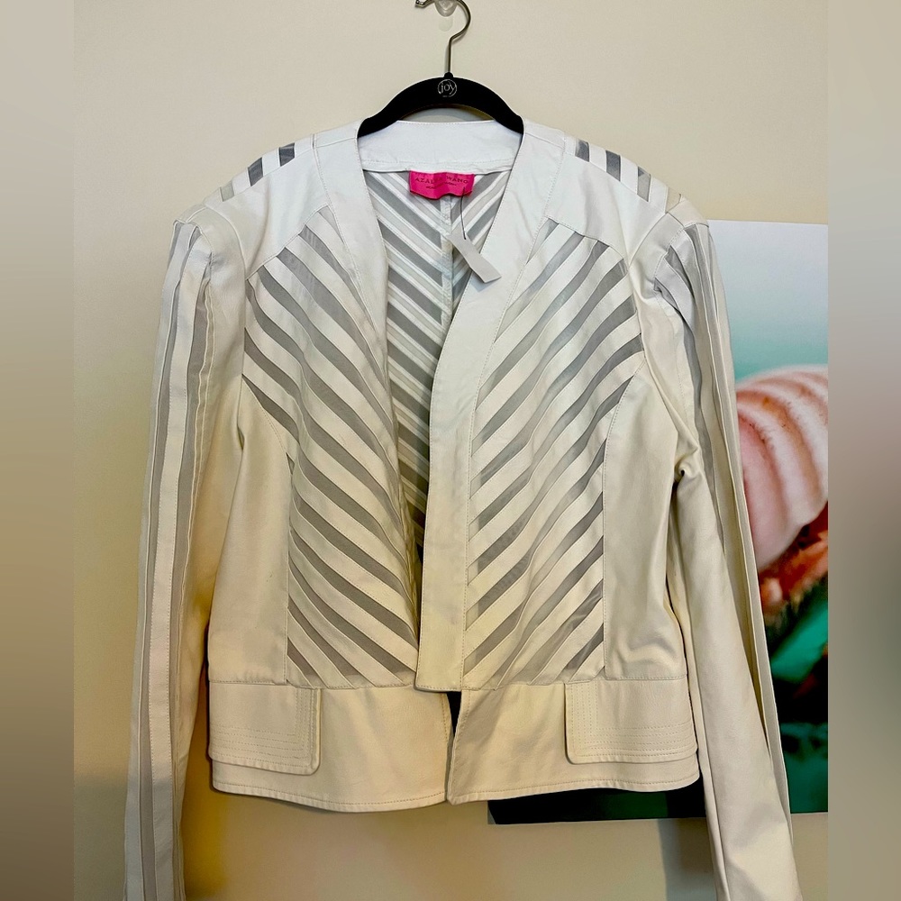 White Akira faux leather jacket with diagonal mesh cut outs, NWT, 2x